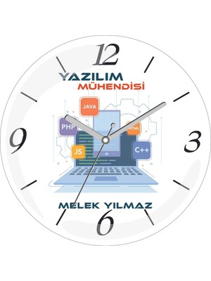 Kişiye Özel Yazılım Mühendisi Pc Çap 30 Bombeli Gerçek Cam Duvar Saati