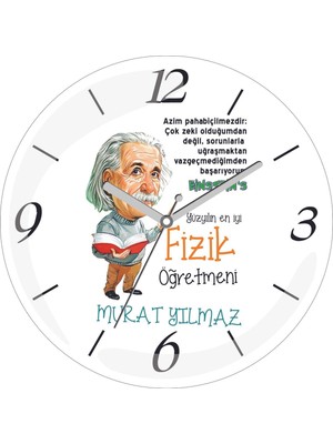 Kişiye Özel Einstein Fizik Öğretmeni Çap 30 Bombeli Gerçek Cam Duvar Saati