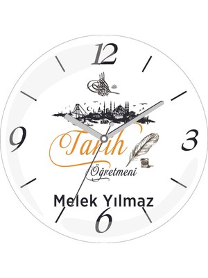 Kişiye Özel Tarih Öğretmeni Istanbul Çap 30 Bombeli Gerçek Cam Duvar Saati