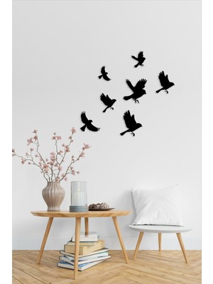 Siyah Ahşap Uçan Kuşlar Duvar Dekoru Seti, Salon ve Çocuk Odası Için Şık Dekorasyon
