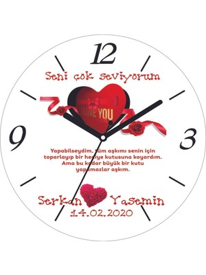 Sevgililer Günü 14 Şubat Aşk Bombeli Gerçek Cam Duvar Saati