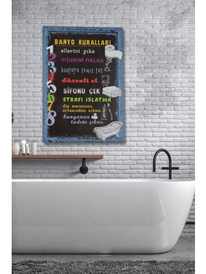 3D Ahşap Duvar Dekoru, Banyo Kuralları, 20X30 Cm, Şık ve Modern Tasarım