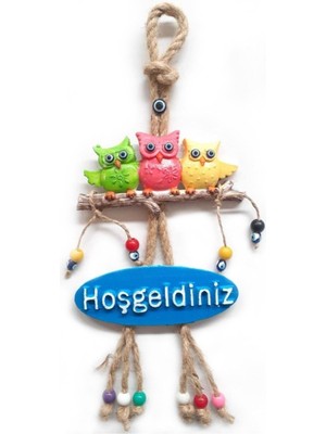 Renkli Baykuş Figürlü Hoşgeldiniz Yazılı Bahçe ve Teras Süsü