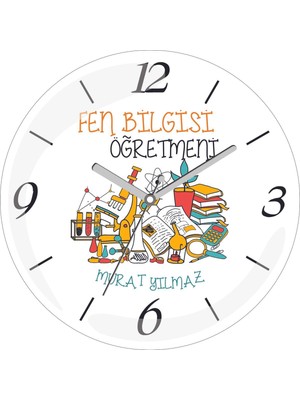 Kişiye Özel Fen Bilgisi Öğretmeni Mlze Çap 30 Bombeli Gerçek Cam Duvar Saati