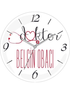 Kişiye Özel Doktor Kalpte Çap 30 Bombeli Gerçek Cam Duvar Saati