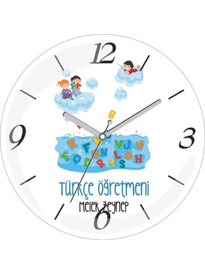 Kişiye Özel Türkçe Öğretmeni Oyun Çap 30 Bombeli Gerçek Cam Duvar Saati
