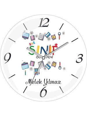Kişiye Özel Sınıf Öğretmeni Not Kalm Çap 30 Bombeli Gerçek Cam Duvar Saati