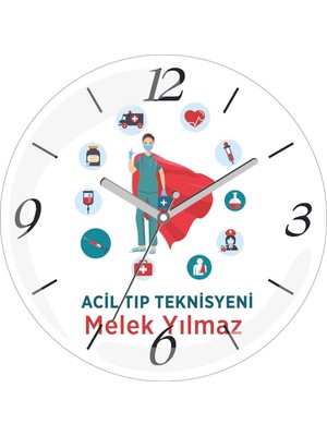 Kişiye Özel Kadın Acil Tıp Teknisyeni Çap 30 Bombeli Gerçek Cam Duvar Saati
