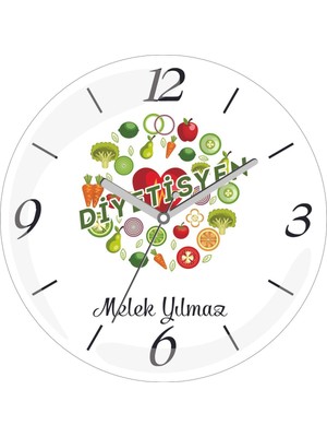 Kişiye Özel Diyetisyen Yeşil Çap 30 Bombeli Gerçek Cam Duvar Saati