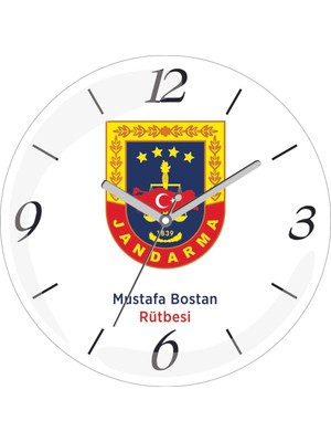 Kişiye Özel Jandarma Logolu Çap 30 Bombeli Gerçek Cam Duvar Saati
