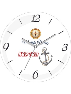 Kişiye Özel Deniz Kaptan Çap 30 Bombeli Gerçek Cam Duvar Saati