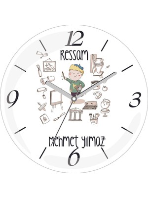 Kişiye Özel Ressam Tema Çap 30 Bombeli Gerçek Cam Duvar Saati