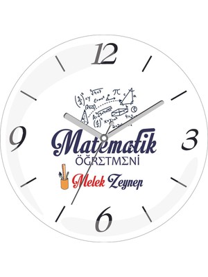 Kişiye Özel Matematik Öğretmeni Tema Çap 30 Bombeli Gerçek Cam Duvar Saati