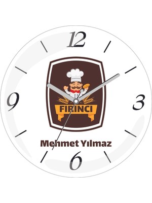 Kişiye Özel Ekmek Fırıncı Çap 30 Bombeli Gerçek Cam Duvar Saati