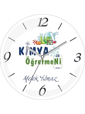 Kişiye Özel Kimya Öğretmeni Periyodik Çap 30 Bombeli Gerçek Cam Duvar Saati