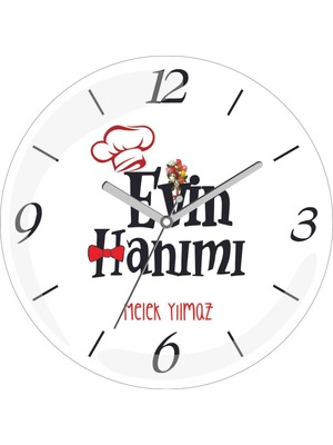 Kişiye Özel Evin Hanımı Çap 30 Bombeli Gerçek Cam Duvar Saati