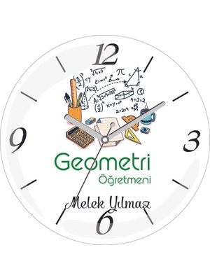Kişiye Özel Matematik Öğretmeni Kahve Çap 30 Bombeli Gerçek Cam Duvar Saati