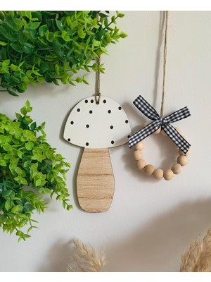 Beyaz Ahşap Mantar Dekoratif Askılı Set, Mutfak, Bebek, Çocuk Odası ve Balkon Için