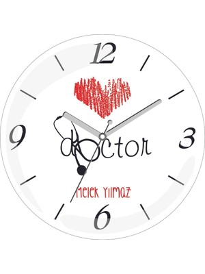 Kişiye Özel Doctor Ingilizce Çap 30 Bombeli Gerçek Cam Duvar Saati