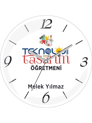 Kişiye Özel Teknoloji Tasarım Öğretmeni Plt Çap 30 Bombeli Gerçek Cam Duvar Saati