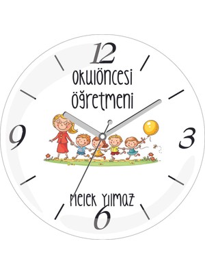 Kişiye Özel Okul Öncesi Öğretmeni Bln Çap 30 Bombeli Gerçek Cam Duvar Saati
