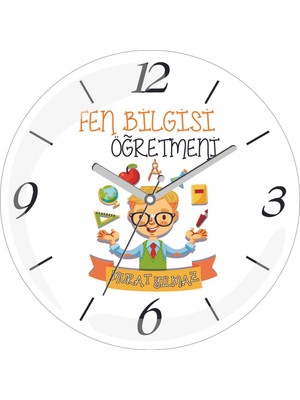 Kişiye Özel Fen Bilgisi Öğretmeni Gözlk Çap 30 Bombeli Gerçek Cam Duvar Saati