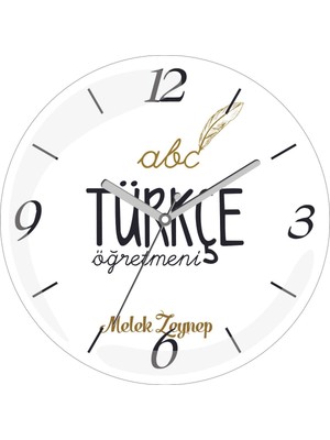 Kişiye Özel Türkçe Öğretmeni Abc Çap 30 Bombeli Gerçek Cam Duvar Saati