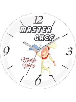 Kişiye Özel Master Chef Şef Çap 30 Bombeli Gerçek Cam Duvar Saati