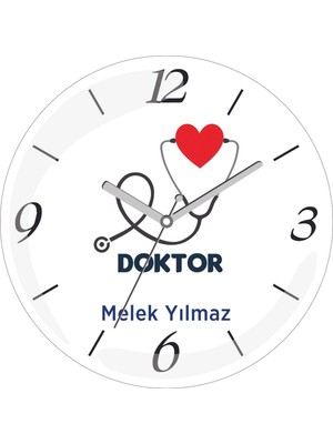 Kişiye Özel Doktor Kalp Hasta Çap 30 Bombeli Gerçek Cam Duvar Saati