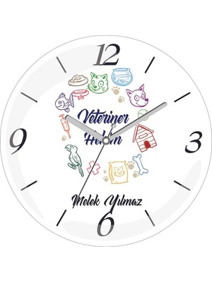 Kişiye Özel Veteriner Hekim Kuş Çap 30 Bombeli Gerçek Cam Duvar Saati