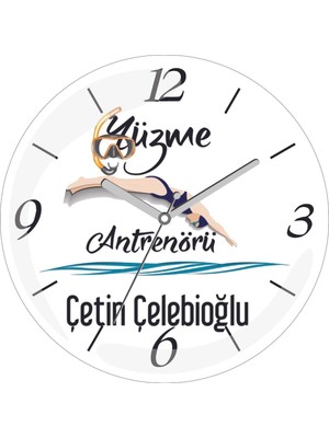 Kişiye Özel Yüzme Antrenörü Çap 30 Bombeli Gerçek Cam Duvar Saati