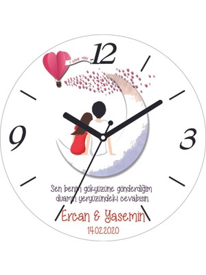 Sevgililer Günü 14 Şubat Sevgilim Bombeli Gerçek Cam Duvar Saati