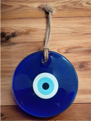 Lacivert Cam Nazar Boncuk Duvar ve Bahçe Süsü, 12-13CM, Doğal Şıklık ve Koruma Sağlar