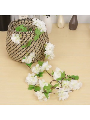 Beyaz Kiraz Çiçeği Tasarımlı 230 cm Yapay Sarmaşık Bahar Dekoru Esnek ve Dolanabilir