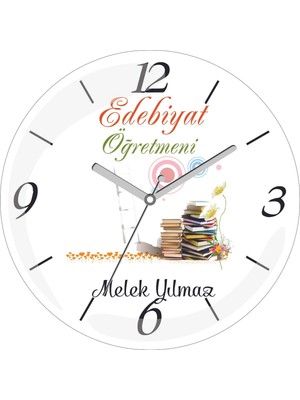 Kişiye Özel Edebiyat Öğretmeni Raf Çap 30 Bombeli Gerçek Cam Duvar Saati