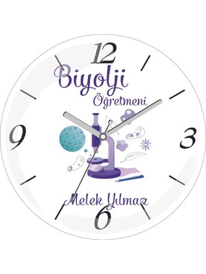 Kişiye Özel Biyoloji Öğretmeni Çap 30 Bombeli Gerçek Cam Duvar Saati