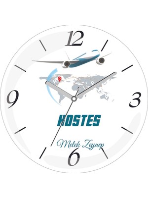 Kişiye Özel Thy Hostes Çap 30 Bombeli Gerçek Cam Duvar Saati