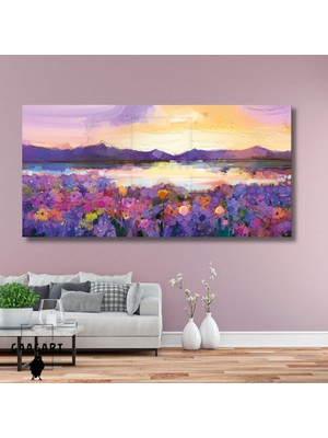 Panoramik Kanvas Duvar Tablosu Yağlı Boya Görünümlü Çiçek ve Manzara