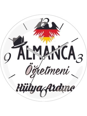 Kişiye Özel Almanca Öğretmeni Kaplan Çap 30 Bombeli Gerçek Cam Duvar Saati