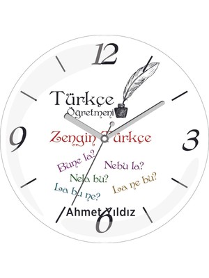 Kişiye Özel Türkçe Öğretmeni Zengin Türkçe Çap 30 Bombeli Gerçek Cam Duvar Saati