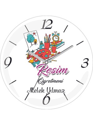 Kişiye Özel Resim Öğretmeni Plt Çap 30 Bombeli Gerçek Cam Duvar Saati