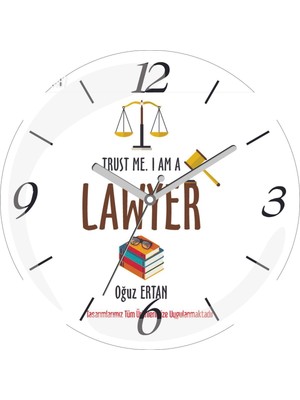 Kişiye Özel Lawyer Ingilizce Avukat Çap 30 Bombeli Gerçek Cam Duvar Saati