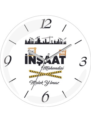 Kişiye Özel Inşaat Mühendisi Yapı Çap 30 Bombeli Gerçek Cam Duvar Saati
