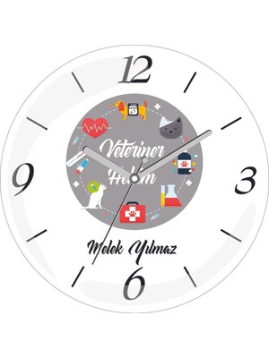 Kişiye Özel Veteriner Hekim Temaları Çap 30 Bombeli Gerçek Cam Duvar Saati