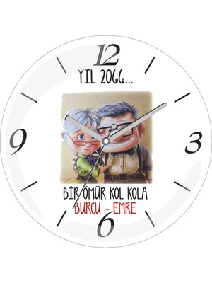Kişiye Özel Yıl 2066 Bir Ömür Kol Kola Çap 30 Bombeli Gerçek Cam Duvar Saati
