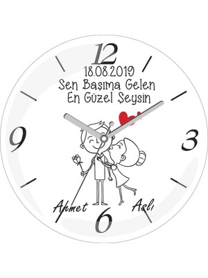 Kişiye Özel Sevgililer Günü Başıma Gelen Çap 30 Bombeli Gerçek Cam Duvar Saati