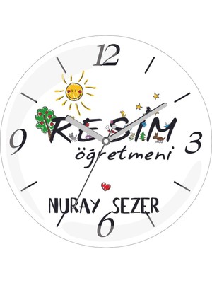 Kişiye Özel Resim Öğretmeni Yıldız Çap 30 Bombeli Gerçek Cam Duvar Saati