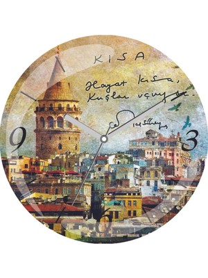 Galata Kulesi Hayat Kısa Kuşlar Bombeli Gerçek Cam Duvar Saati
