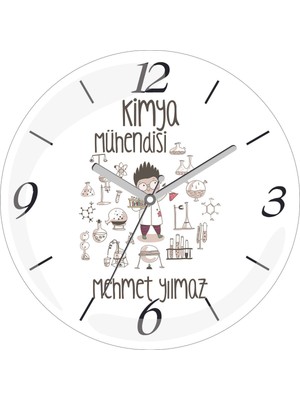 Kişiye Özel Kimya Mühendisi Tema Çap 30 Bombeli Gerçek Cam Duvar Saati