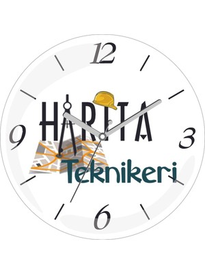 Kişiye Özel Harita Teknikeri Kask Çap 30 Bombeli Gerçek Cam Duvar Saati